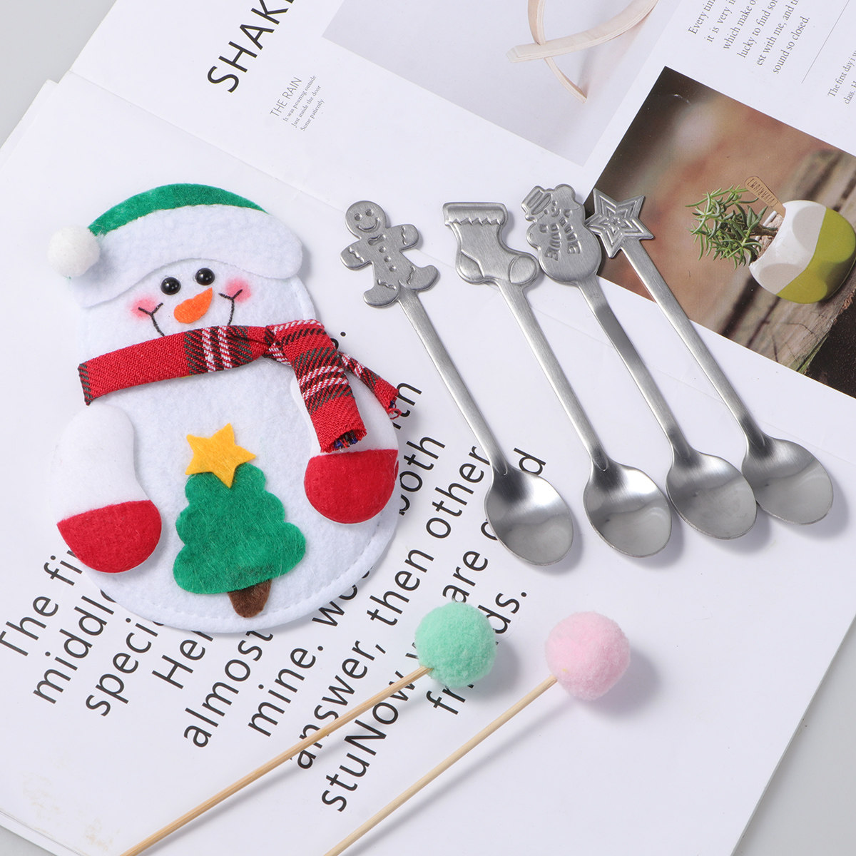 Coffee Tea Bags - Juego de 5 Cucharas Navideñas de